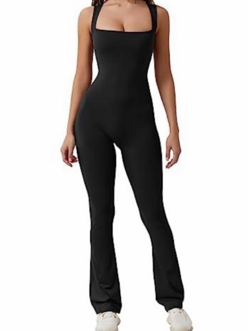 Women’s Black Square-Neck Stretch Flare Jumpsuit